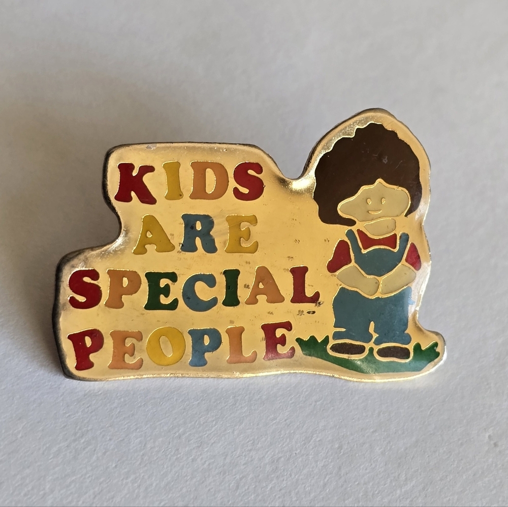 Vintage pin Kids are Special People enamel gold tone children teacher brooch